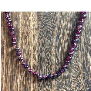 Vintage Garnet Bead Necklace Gold Floral Clasp 18" Natural Gemstone Beads Retro